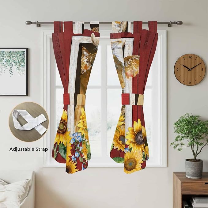 Cows Sunflowers Bedroom Curtains 72 Inch Length, Window Curtains Tab Top - Image 5
