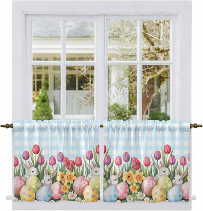 Easter Kitchen Tier Curtains 36 Inch Long 2 Panel Set, Rod Pocket Half Window - Image 2