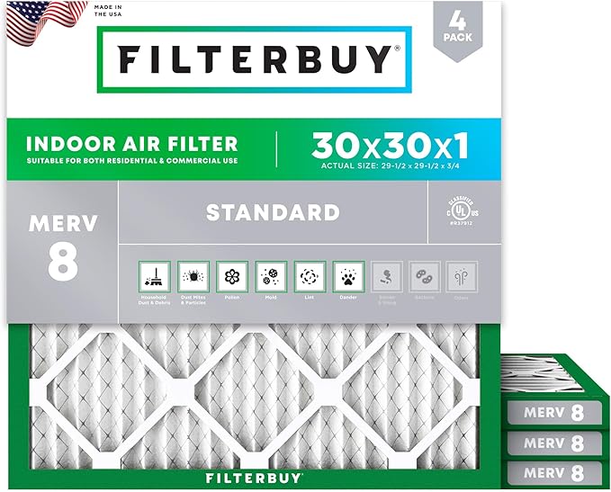 Filterbuy 30x30x1 Air Filter MERV 8 Essential Dust & Allergy Defense, by Filterbuy