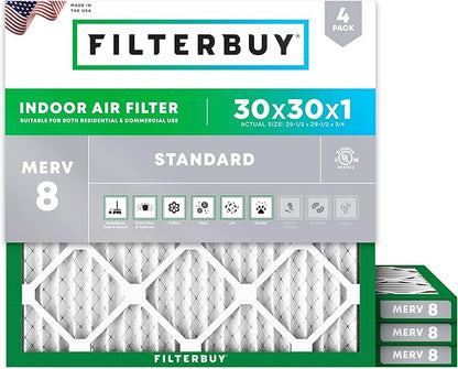 Filterbuy 30x30x1 Air Filter MERV 8 Essential Dust & Allergy Defense, by Filterbuy