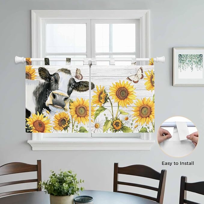 Retro Farmhouse Floral Kitchen Curtains 24 Inch Length, Small Window Curtains - Image 4