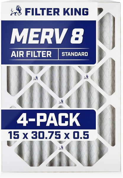 Filter King 15x30.75x0.5 Air Filter | 4-PACK | MERV 8 HVAC Pleated A/C Furnace by FilterKing