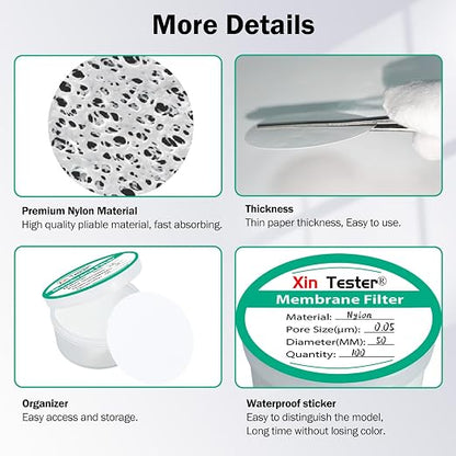 Xin Tester 100 Pieces Nylon Disc Membrane Filters, 50 mm Diameter, 0.05µm Pore - Image 7