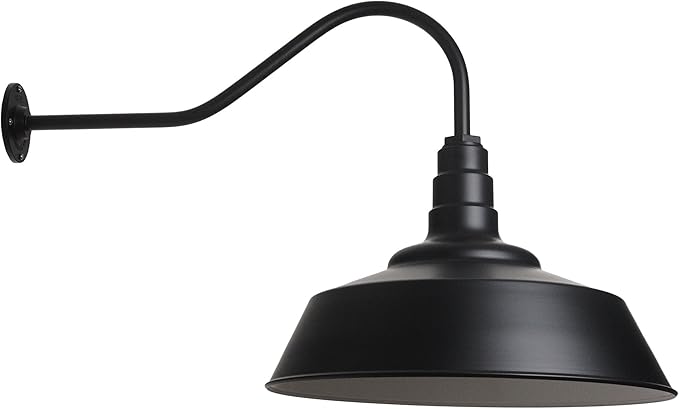 Steel Lighting Co. Large Outdoor Barn Light | Gooseneck Light Fixture | Made in America from 18-Gauge Steel | 20" Dome | 23" Gooseneck Matte Black Exterior/White Interior