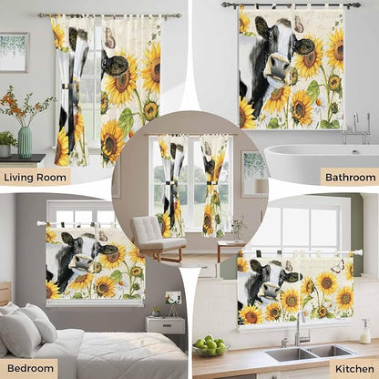 Yellow Sunflowers Kitchen Curtains 24 Inch Length, Small Window Curtains Tab Top - Image 7