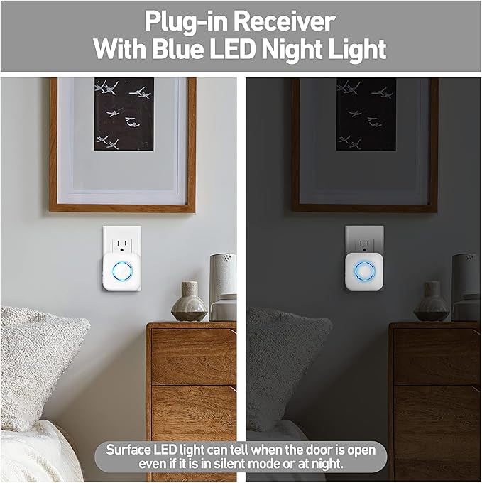 Door Chime, Satisure Wireless Door Open Contact Sensor Alarm Chime with 600 FT Range 58 Chimes 5 Volume Levels LED Indicators (1 Receivers & 2 Sensors)
