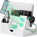 Sleek White PU Leather Charging Station with Drawer - 6-in-1 Multi-Device Desktop Organizer Docking Hub for iPad, Tablet, Laptop, Phone, Watch, Office Home Gift Idea