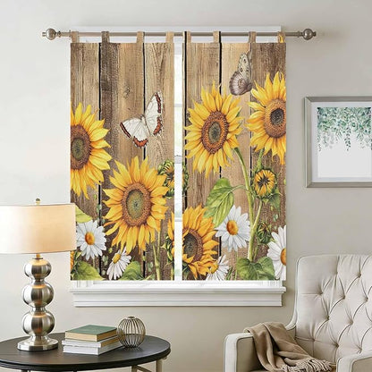Farmhouse Sunflowers Bathroom Curtains 63 Inch Length, Window Curtains Tab Top - Image 2