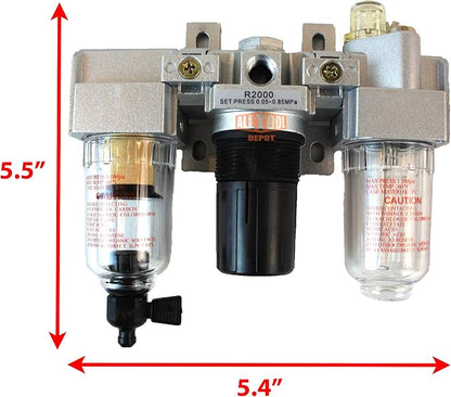 1/4" NPT Mini Compressed Air In Line Filter Regulator Lubricator Oiler Combo - Image 2