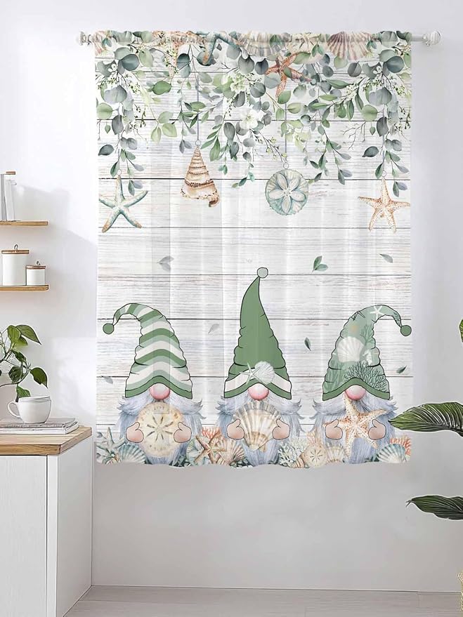 Sheer Curtains 72 Inches Long, Coastal Eucalyptus Leaf Semi Sheer Curtains - Image 2