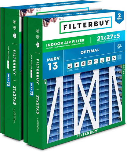 Filterbuy 21x27x5 Air Filter MERV 13 Optimal Smoke & Allergy Defense, Pleated by Filterbuy