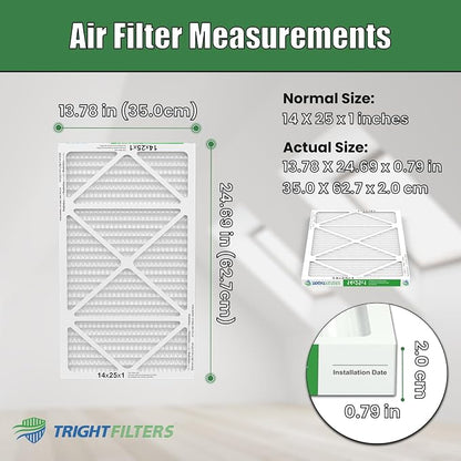14x25x1 Air Filter 4 Pack, Durable MERV 8 Pleated Home HVAC AC Furnace Filters - Image 2