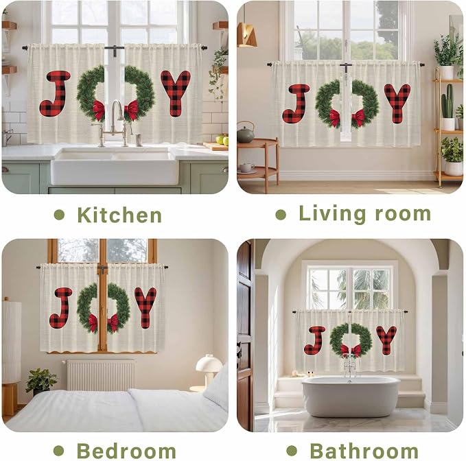 Red Green Christmas Kitchen Tier Curtains 45 Inch Long 2 Panel Set, Rod Pocket - Image 8