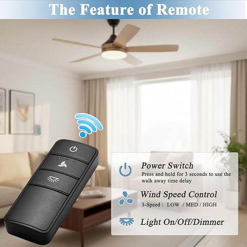 3 Speeds Ceiling Fan Remote Control for Hampton Bay, Works with Home Decorators Collection Hampton Bay, Replcement for TX028C-S, TX028C-L, Light Dimmer, 5 DIP Switches & Learn (Remote ONLY)