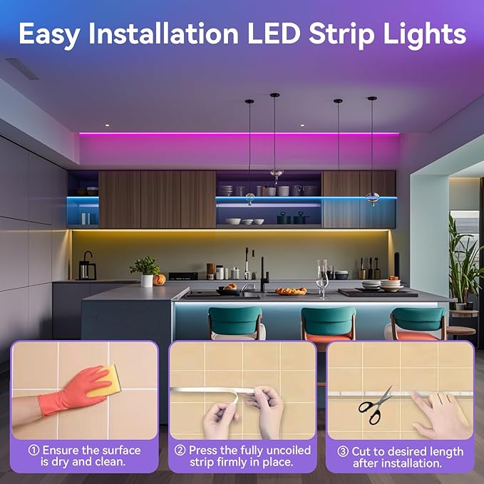 CHARKEE 130ft LED Strips Lights (65.6ft*2) Full Color Sync Music, Dimmable and Color Changing RGB LED Strip Lights, 24 Volt Bluetooth Flexible LED Lights for Bedroom,Family,DIY(Smart App+Remote)