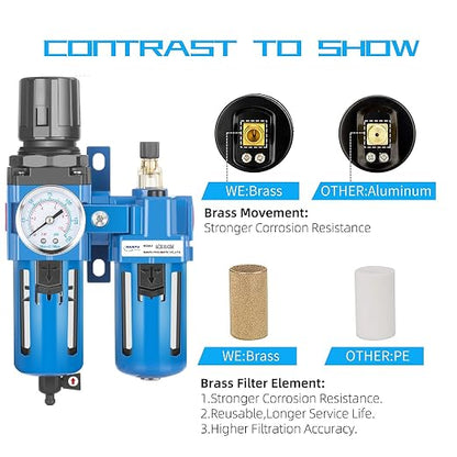 NANPU 3/4" NPT Compressed Air Filter Regulator Lubricator Combo, Water/Oil Trap - Image 2
