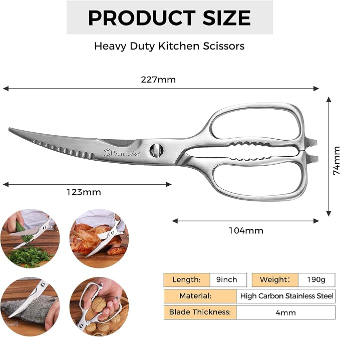 Sunnecko Kitchen Scissors for Food, Heavy Duty Scissors All Purpose Kitchen - Image 3