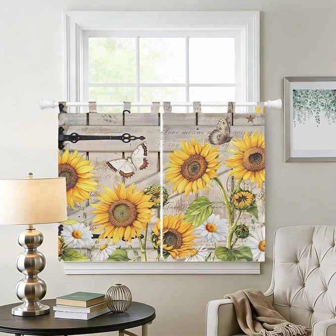 Farm Flowers Bedroom Curtains 63 Inch Length, Window Curtains Tab Top, Retro - Image 2