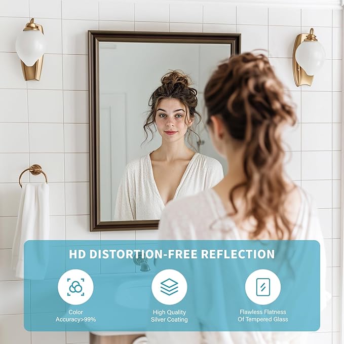 Retro Copper Effect Framed Wall Mirror, 36x36 Rectangle Mirror, Anti-desilvering Tempered Glass, Sustainable&Sturdy Frame, Anti-Rust, HD Reflection &3min Fast Setup for Bathroom Living Room