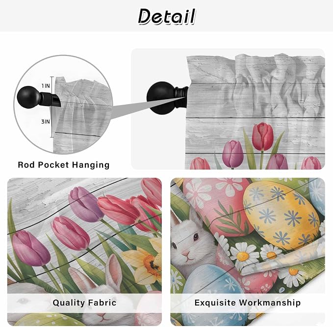 Easter Window Curtains 63 Inch Long 2 Panel Set, Rod Pocket Bedroom Curtains & - Image 9