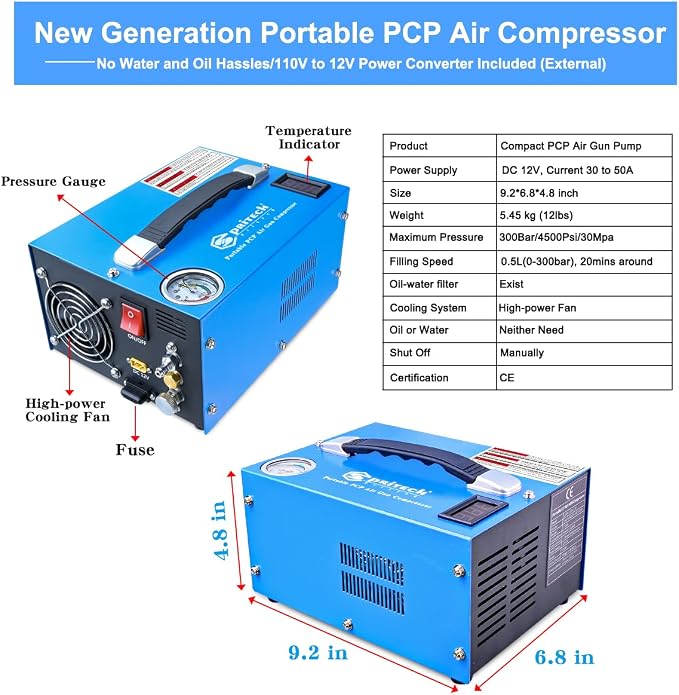 PCP Air Compressor, Portable 4500Psi/30Mpa, Water/Oil-Free, PCP Rifle/Pistol - Image 6