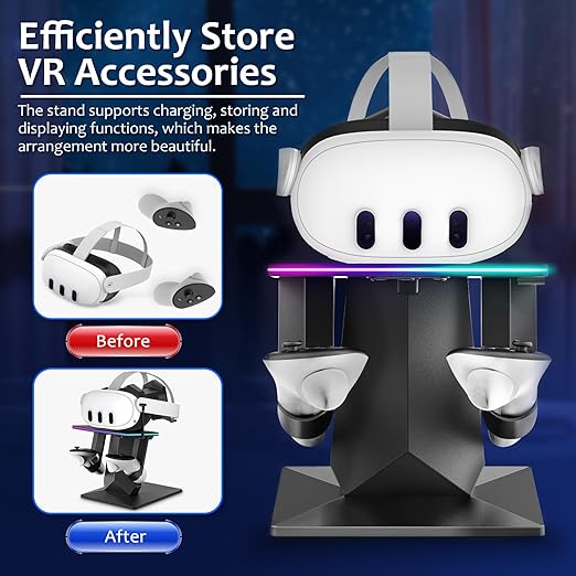 Bioherm Charging Dock Compatible with Meta Quest 2/ Quest 3/Quest 3S/Quest Pro，RGB Charging Vertical Stand，Accessories with Brightness Adjustment and 14 Light Effects Adjustment, Type-C Charging Port