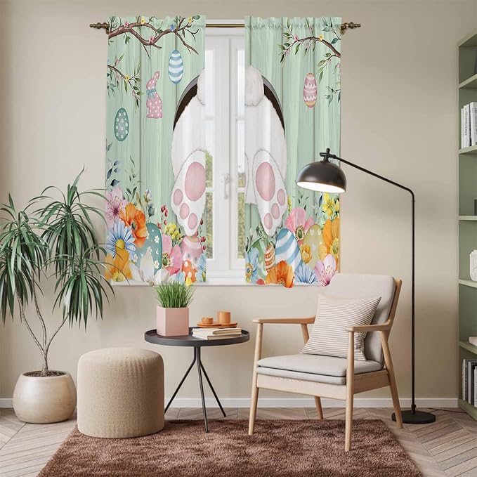 Easter Window Curtains 63 Inch Long 2 Panel Set, Rod Pocket Bedroom Curtains & - Image 7