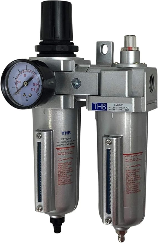 1/2" HEAVY DUTY COMBO PARTICULATE & COALESCING FILTER REGULATOR COMPRESSED AIR by THB