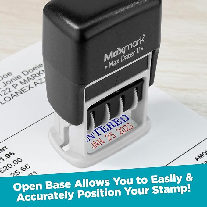 MaxMark Self-Inking Rubber Date Office Stamp with Shipped Phrase & Date - Black Ink (Max Dater II), 12-Year Band