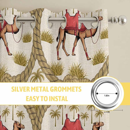 2 Panel Kitchen Cafe Curtains, Camels Palm Trees Sunlight Filtering Nature Air - Image 7