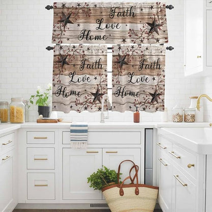 Kitchen Curtains Tiers and Valance Set of 3, Rustic Star Brown Light Filtering - Image 3