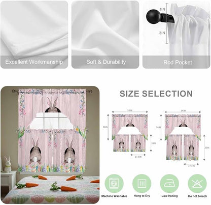 Swag Valance Curtains, Easter Cute Rabbit and Colorful Eggs Rod Pocket Valances - Image 6