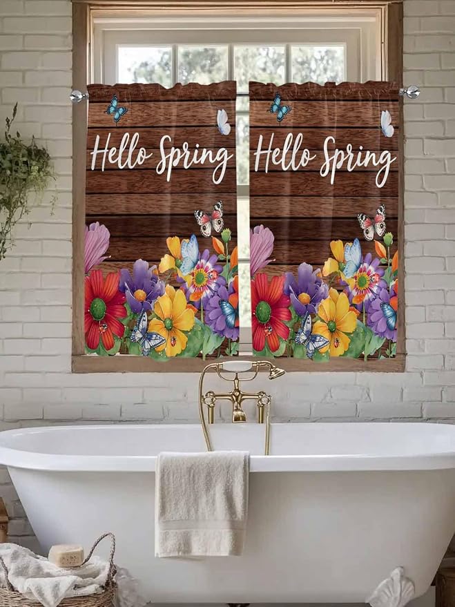 Spring Flowers Tier Curtains 45 Inches Long, Watercolor Farmhouse Colorful - Image 7