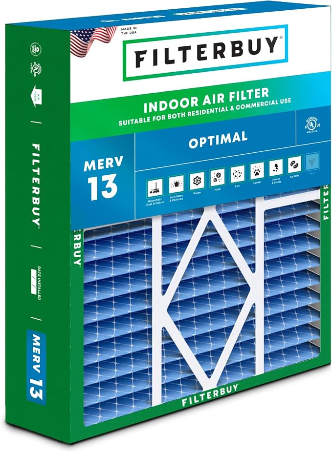 Filterbuy 20x20x5 Air Filter MERV 13 Optimal Smoke & Allergy Defense, Pleated by Filterbuy