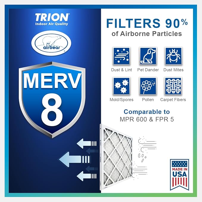 16x25x3 TRION Air Bear Cub Pleated HVAC Air Filter MERV 8 - Image 7