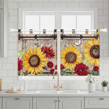 Sunflowers Kitchen Curtains 36 Inch Length, Small Window Curtains Tab Top - Image 3