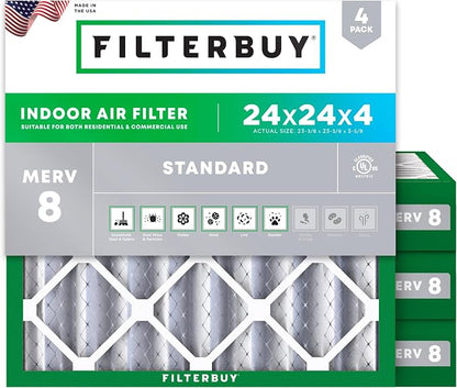 Filterbuy 24x24x4 Air Filter MERV 8 Essential Dust & Allergy Defense, by Filterbuy