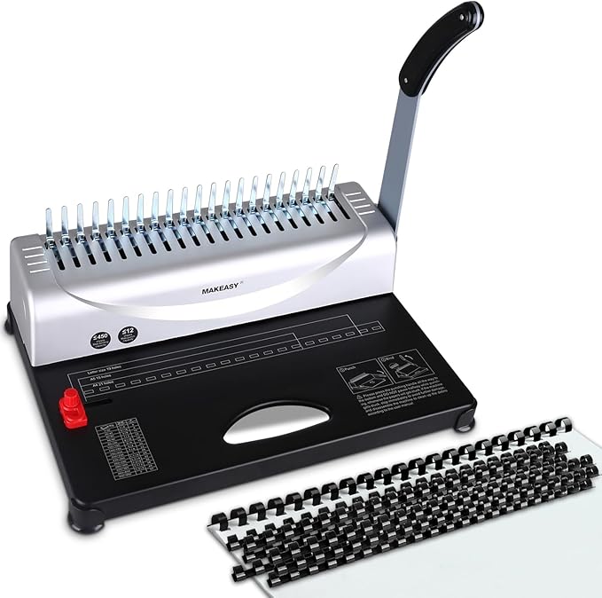 MAKEASY Binding Machine, 21-Hole, 450 Sheets, Comb Binding Machines with 1 Box Comb Bindings Spines, Comb Binder for Letter Size, A4, A5 Paper