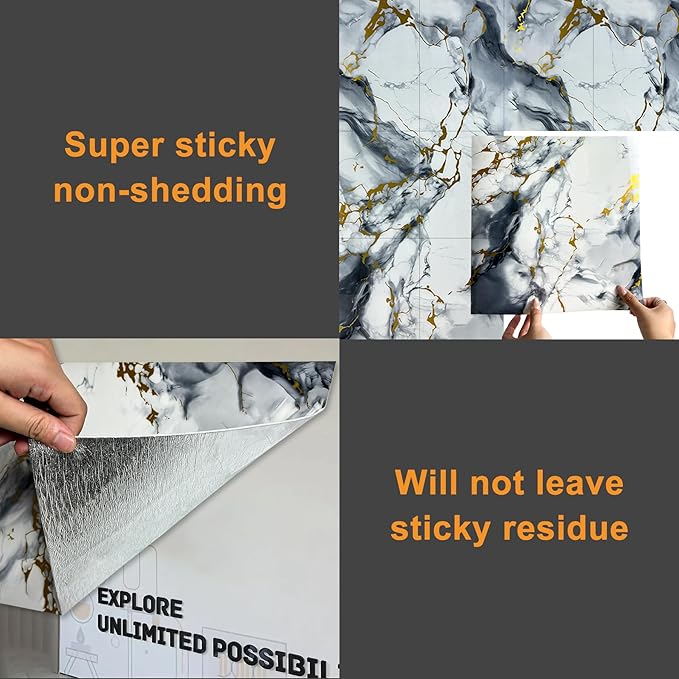 Wall Panels Peel and Stick，PVC Imitation Artificial Marble Tiles Sticker，10 pcs 23.6" L x 11.8" W，Heat-Resistant Backsplash Tile，Ideal for Kitchen Bathrooms Living Rooms Bedrooms.