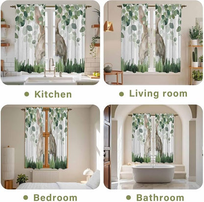 Easter Kitchen Curtains, Country Rabbit Botanical Leaves Wooden Grain Light - Image 8