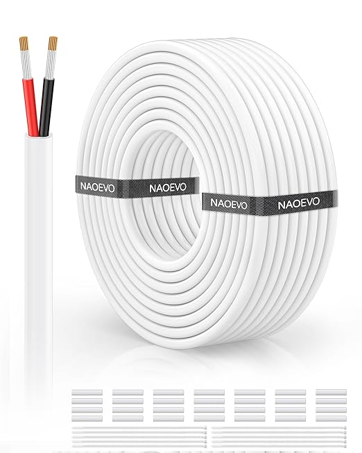 NAOVEO 18 Gauge Wire 2 Conductor Electrical Wire, 18 AWG Stranded PVC Tinned Copper Cable, Flexible/Low Voltage Automotive Wiring for LED Lamps, Marine, Speaker, Appliances (50FT)