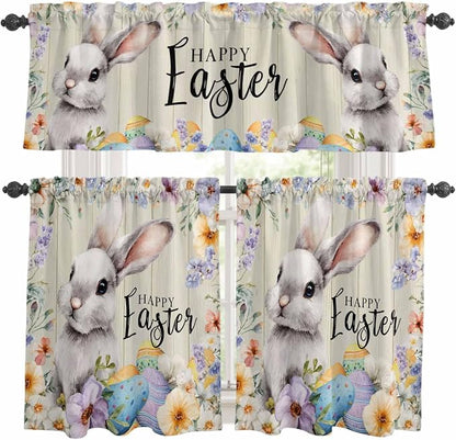 Easter Grey Bunny Kitchen Curtains Set 3 Piece by Unknown