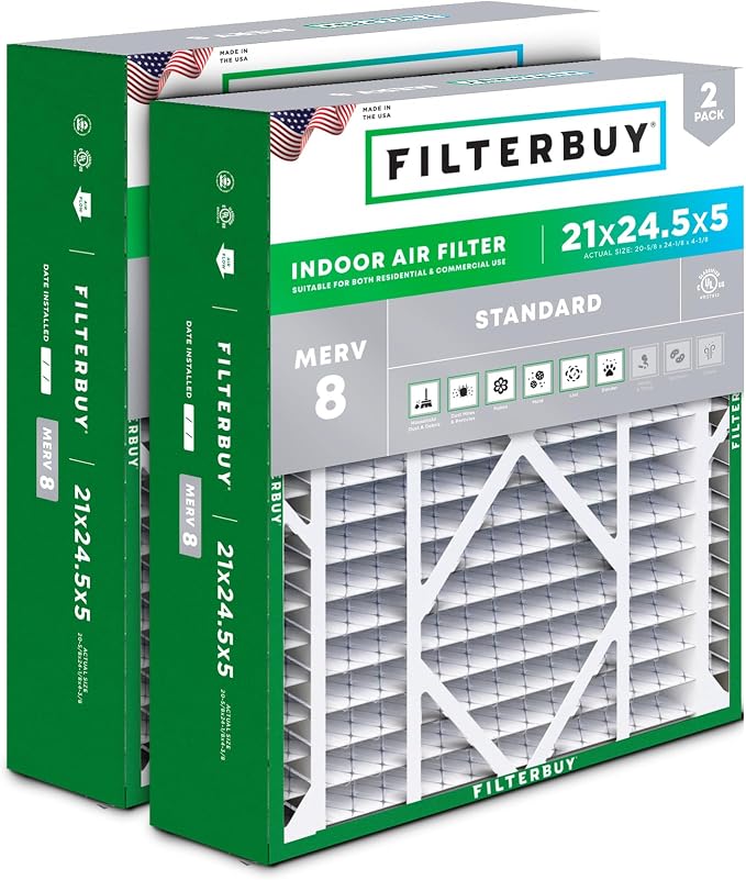 Filterbuy 21x24.5x5 Air Filter MERV 8 Essential Dust & Allergy Defense by Filterbuy