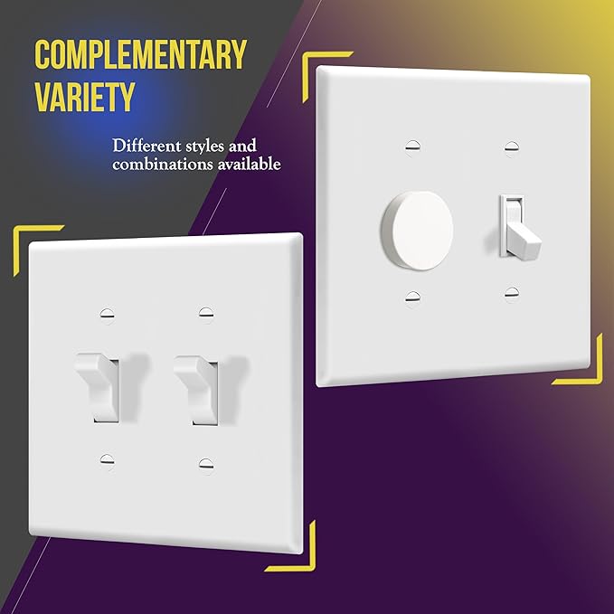 ENERLITES Mid-Size Toggle Light Switch Wall Plate, Midway Size 2-Gang 4.88" x 4.92", Unbreakable Polycarbonate Thermoplastic, UL Listed, 8812M-W-5PCS, White (5 Pack)