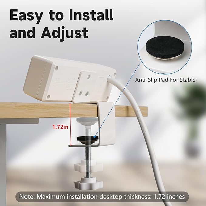 Desk Clamp Power Strip with 15Feet Extension Cord,45 Degree 3-Prong Thin Flat Plug, 2 Widely Spaced AC Outlets,2 USB Port (20W PD USB-C & 18W QC3.0 USB-A) Desk Edge Mount Power Strip,16AWG, ETL Listed