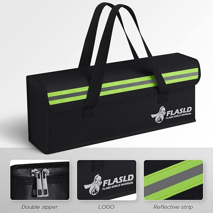 FLASLD 2-Pack Lipo Fireproof Bag Ebike Accessories Battery Charging Case Charge Explosionproof Bag Large Capacity Lipo Battery Storage Guard Safe Box (19.3 x 4.3 x 7in), Black