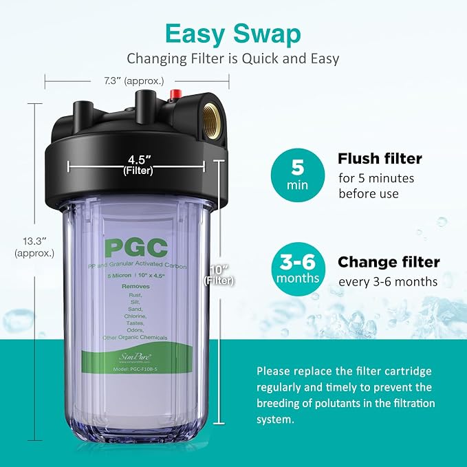 SimPure 5 Micron 10" x 4.5" Sediment and Carbon Whole House Water Filters - Image 6
