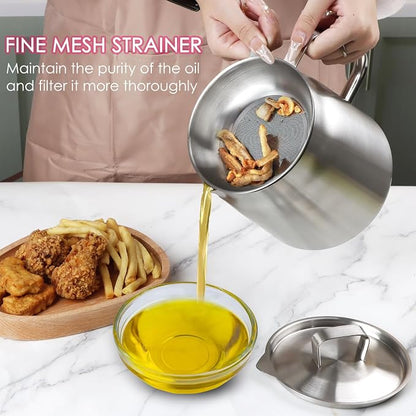50oz 304 Stainless Steel Oil Filter Pot, Heavy Duty Bacon Grease Container & - Image 4