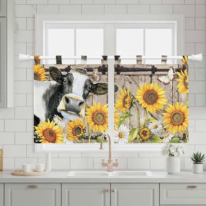 Retro Farmhouse Flower Kitchen Curtains 36 Inch Length, Small Window Curtains - Image 3