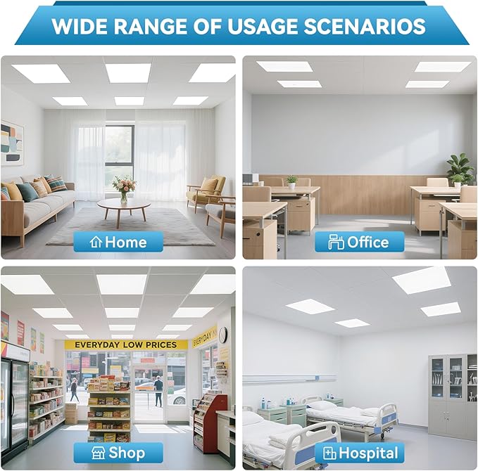 Msbfi 2x2 LED Flat Panel Light - 8 Pack Drop Office Ceiling Light 30-35-40W Adjustable, 130LM/W 3500K/4000K/5000K Selectable, 0-10V Dimmable, 100-277V for Office Ceiling Lighting Fixture ETL/DLC